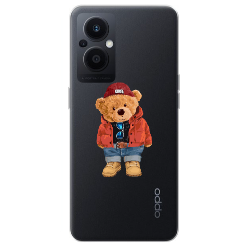 Oppo Reno 7 Lite Bear in a hat Transparent Silicone TPU Θήκη