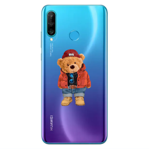 Huawei P30 Lite Bear in a hat Transparent Silicone TPU Θήκη