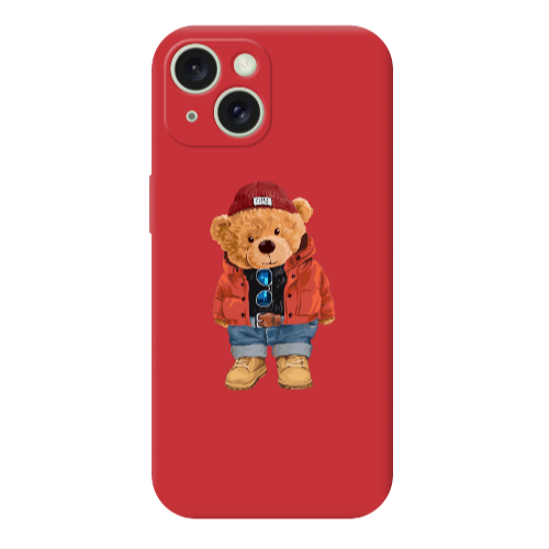 Apple iPhone 15 Bear in a hat Red Colored Silicone TPU Θήκη