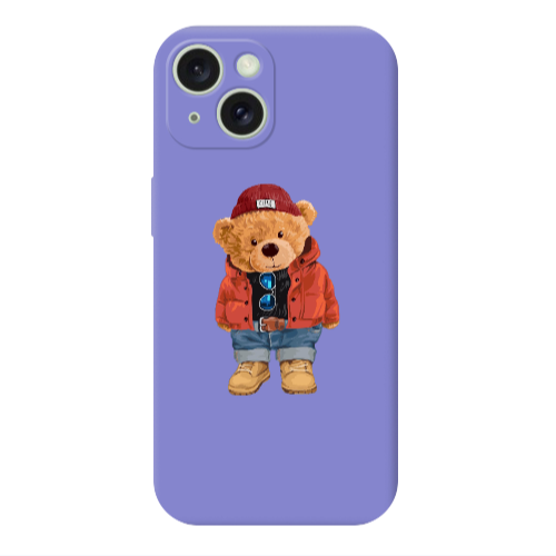 Apple iPhone 15 Plus Bear in a hat Purple Colored Silicone TPU Θήκη