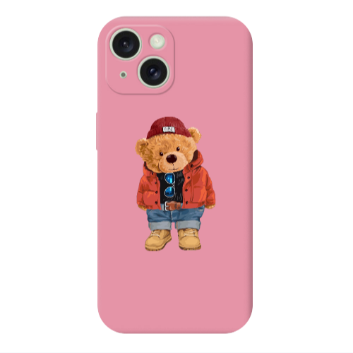 Apple iPhone 15 Plus Bear in a hat Pink Colored Silicone TPU Θήκη