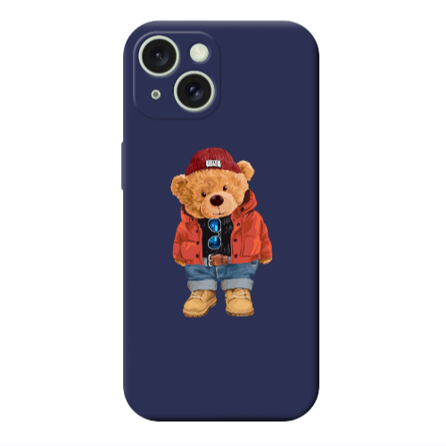 Apple iPhone 15 Plus Bear in a hat Dark blue Colored Silicone TPU Θήκη