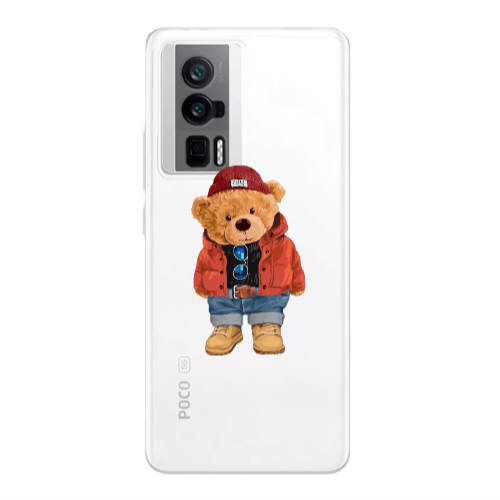 Xiaomi Poco F5 Pro Bear in a hat Transparent Silicone TPU Θήκη