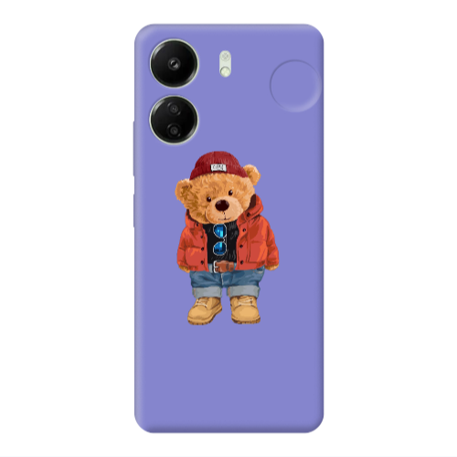 Xiaomi Redmi 13C Bear in a hat Purple Colored Silicone TPU Θήκη