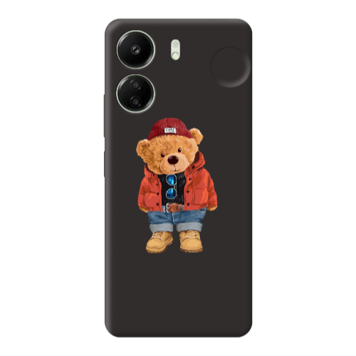 Xiaomi Redmi 13C Bear in a hat Black Colored Silicone TPU Θήκη