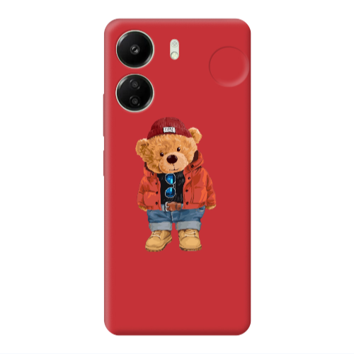 Xiaomi Redmi 13C Bear in a hat Red Colored Silicone TPU Θήκη