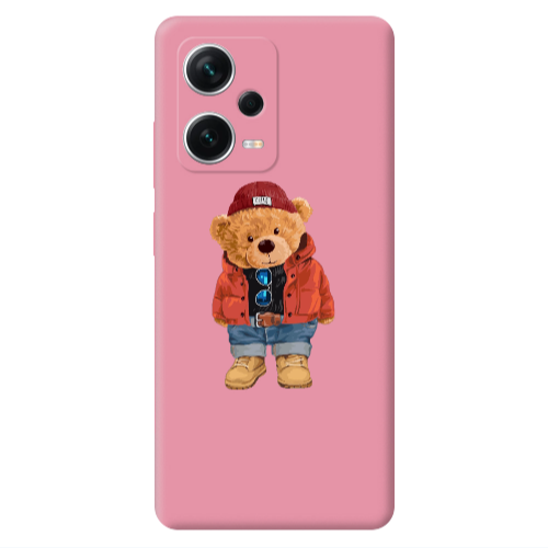 Xiaomi Poco X5 Bear in a hat Pink Colored Silicone TPU Θήκη