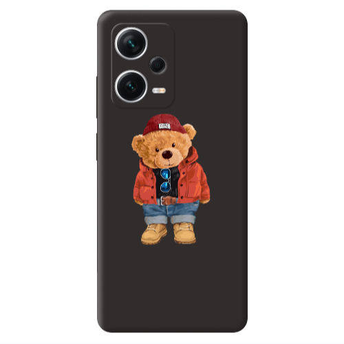Xiaomi Poco X5 Bear in a hat Black Colored Silicone TPU Θήκη