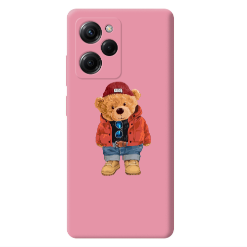 Xiaomi Poco X5 Pro Bear in a hat Pink Colored Silicone TPU Θήκη