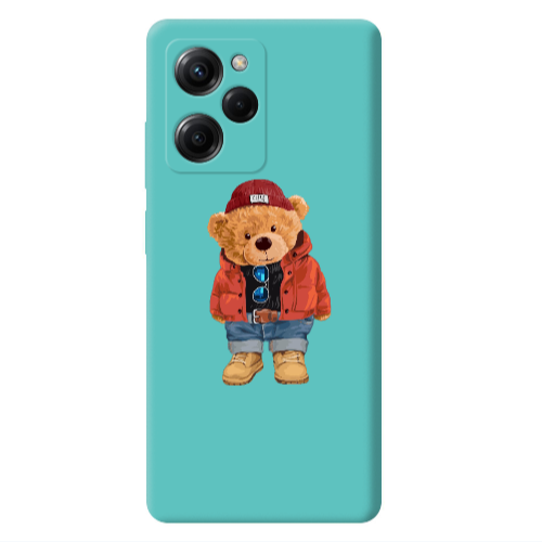 Xiaomi Poco X5 Pro Bear in a hat Turquoise Colored Silicone TPU Θήκη