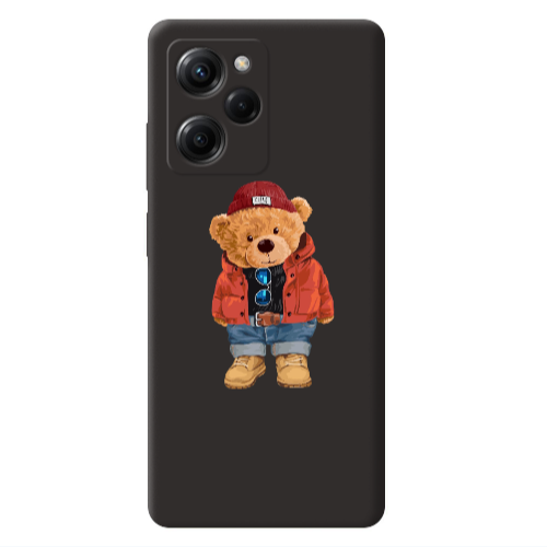 Xiaomi Poco X5 Pro Bear in a hat Black Colored Silicone TPU Θήκη