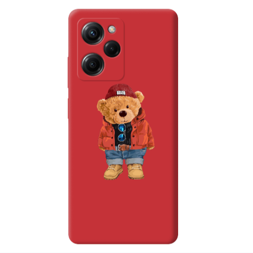 Xiaomi Poco X5 Pro Bear in a hat Red Colored Silicone TPU Θήκη