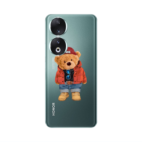 Honor 90 5G Bear in a hat Transparent Silicone TPU Θήκη