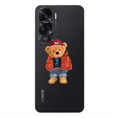 Honor 90 Lite 5G Bear in a hat Transparent Silicone TPU Θήκη