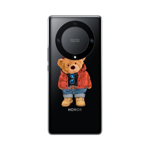Honor Magic5 Lite 5G Bear in a hat Transparent Silicone TPU Θήκη