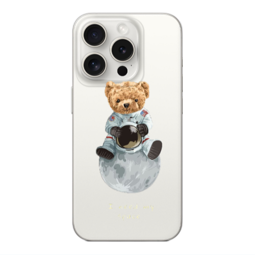 Apple Iphone 16 Pro Bear in space Transparent Silicone TPU Θήκη