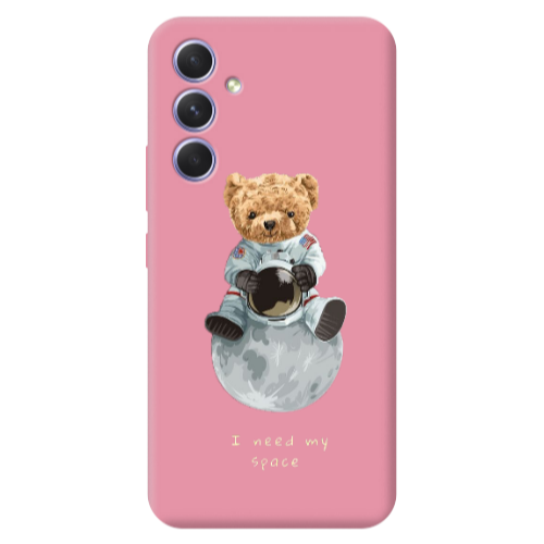 Samsung A56 Bear in space Pink Colored Silicone TPU Θήκη