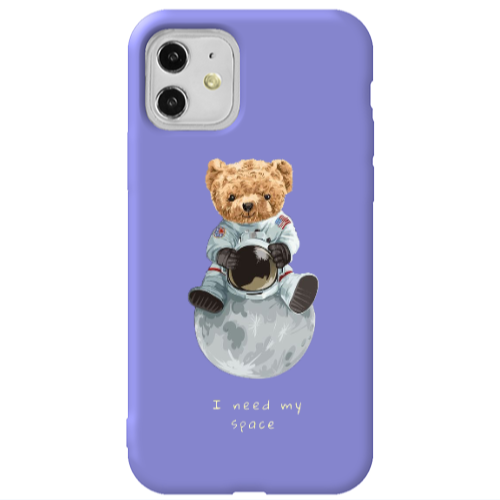 Apple iPhone 11  Bear in space Purple Colored Silicone TPU Θήκη