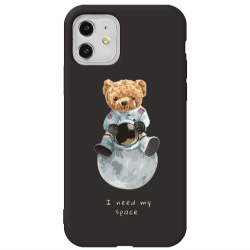 Apple iPhone 11  Bear in space Black Colored Silicone TPU Θήκη