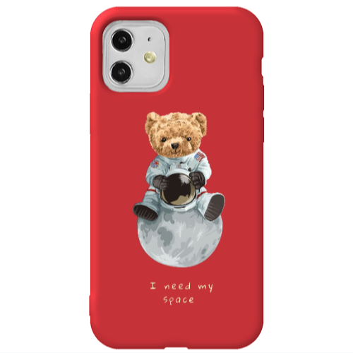 Apple iPhone 11  Bear in space Red Colored Silicone TPU Θήκη