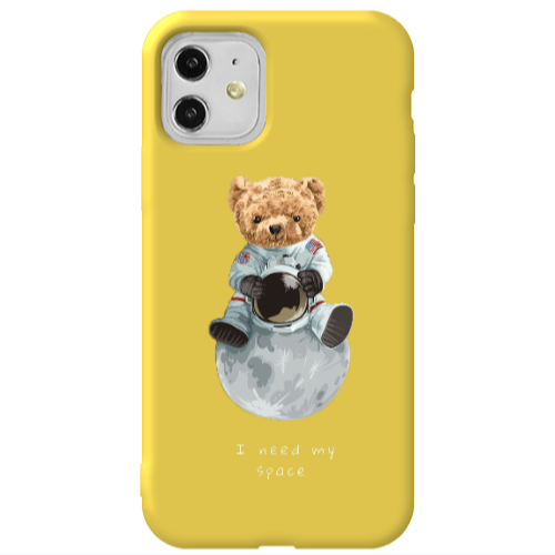 Apple iPhone 11  Bear in space Yellow Colored Silicone TPU Θήκη