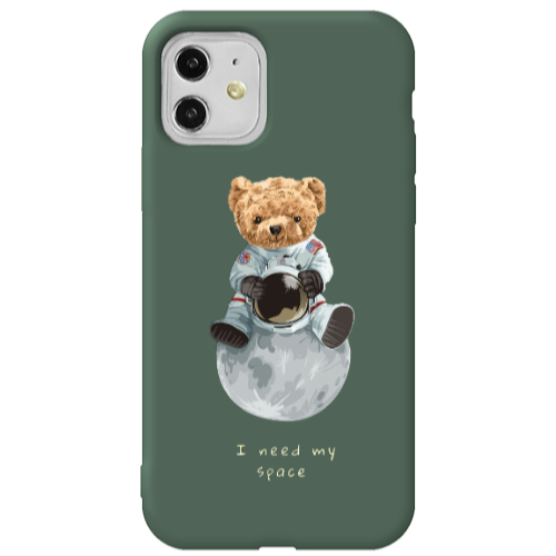 Apple iPhone 11  Bear in space Dark Green Colored Silicone TPU Θήκη