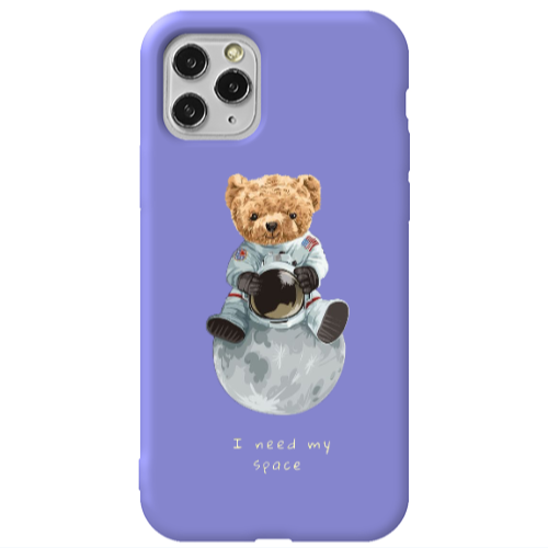 Apple iPhone 11 Pro Bear in space Purple Colored Silicone TPU Θήκη