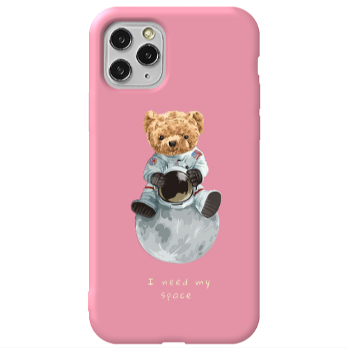 Apple iPhone 11 Pro Bear in space Pink Colored Silicone TPU Θήκη