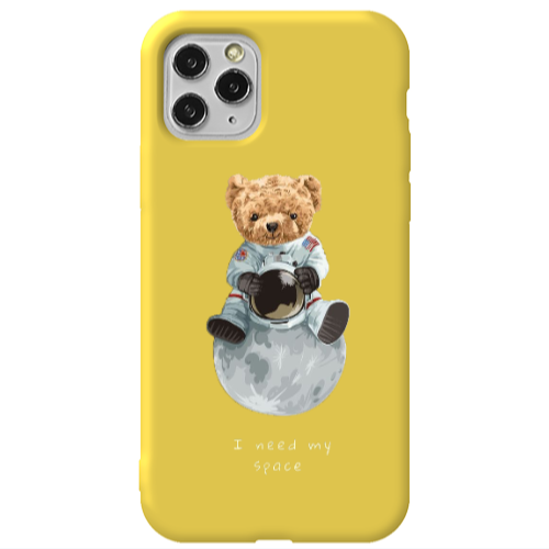 Apple iPhone 11 Pro Bear in space Yellow Colored Silicone TPU Θήκη