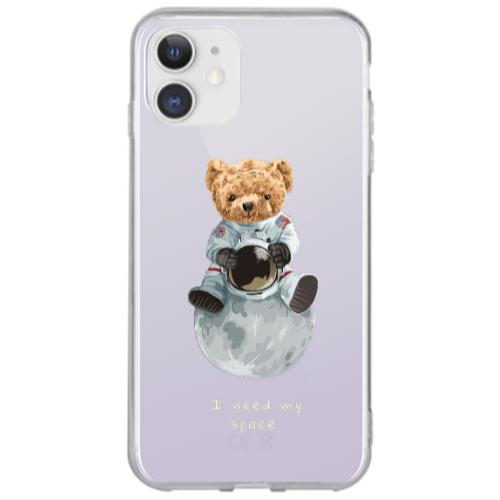 Apple iPhone 12 Bear in space Transparent Silicone TPU Θήκη