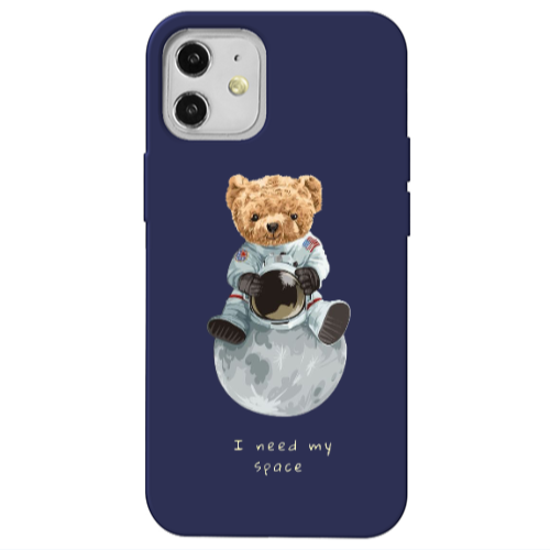 Apple iPhone 12 Bear in space Dark blue Colored Silicone TPU Θήκη
