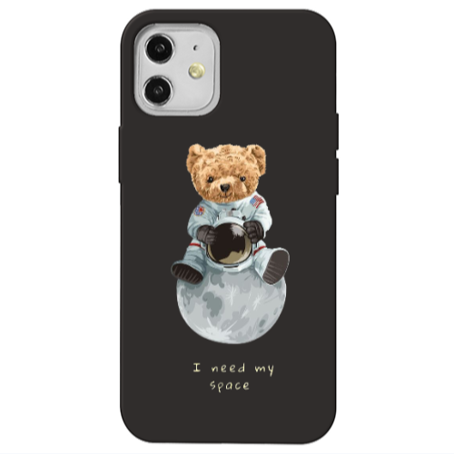 Apple iPhone 12 Bear in space Black Colored Silicone TPU Θήκη