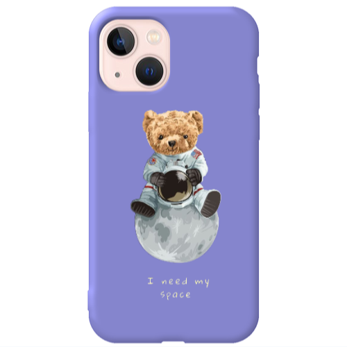 Apple iPhone 13 Bear in space Purple Colored Silicone TPU Θήκη