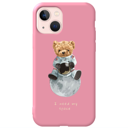 Apple iPhone 13 Bear in space Pink Colored Silicone TPU Θήκη