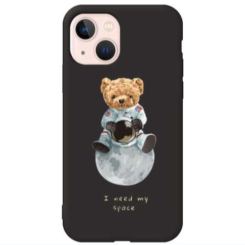 Apple iPhone 13 Bear in space Black Colored Silicone TPU Θήκη