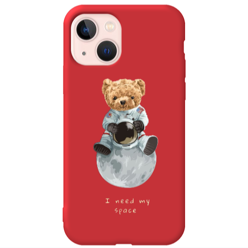 Apple iPhone 13 Bear in space Red Colored Silicone TPU Θήκη