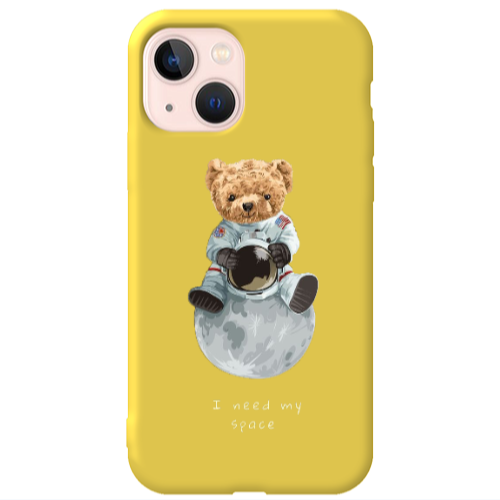 Apple iPhone 13 Bear in space Yellow Colored Silicone TPU Θήκη