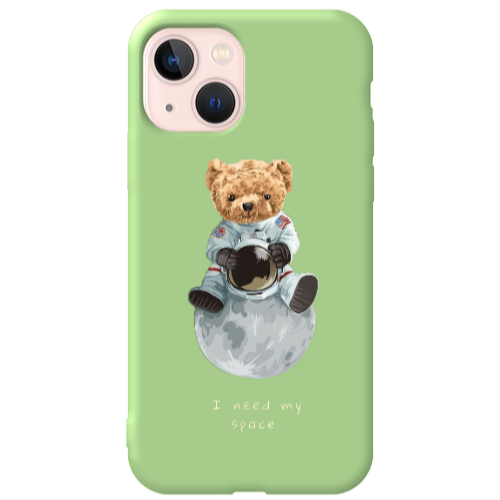 Apple iPhone 13 Bear in space Light Green Colored Silicone TPU Θήκη