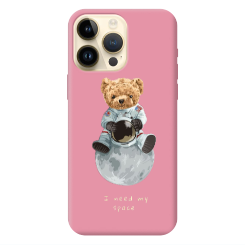 Apple iPhone 13 Pro Max Bear in space Pink Colored Silicone TPU Θήκη
