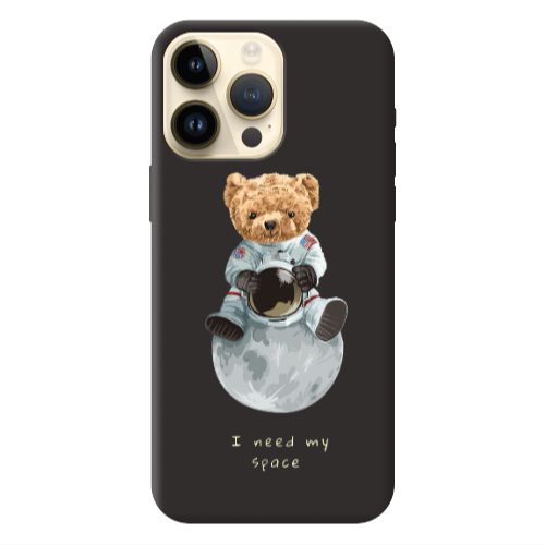Apple iPhone 13 Pro Max Bear in space Black Colored Silicone TPU Θήκη
