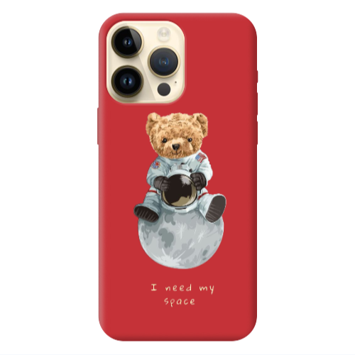 Apple iPhone 13 Pro Max Bear in space Red Colored Silicone TPU Θήκη