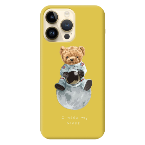 Apple iPhone 13 Pro Max Bear in space Yellow Colored Silicone TPU Θήκη