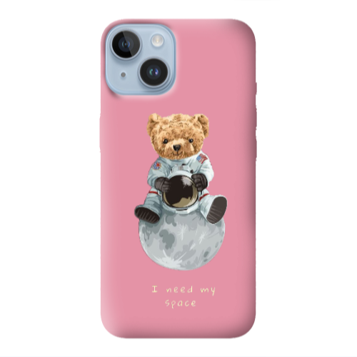 Apple iPhone 14  Bear in space Pink Colored Silicone TPU Θήκη