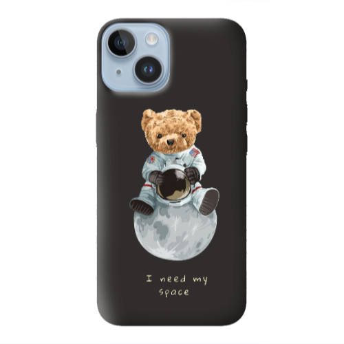 Apple iPhone 14  Bear in space Black Colored Silicone TPU Θήκη