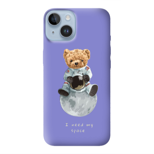 Apple iPhone 14 Plus Bear in space Purple Colored Silicone TPU Θήκη