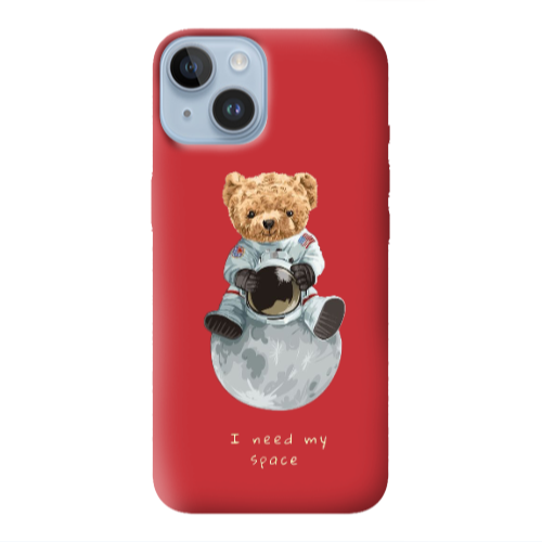 Apple iPhone 14 Plus Bear in space Red Colored Silicone TPU Θήκη