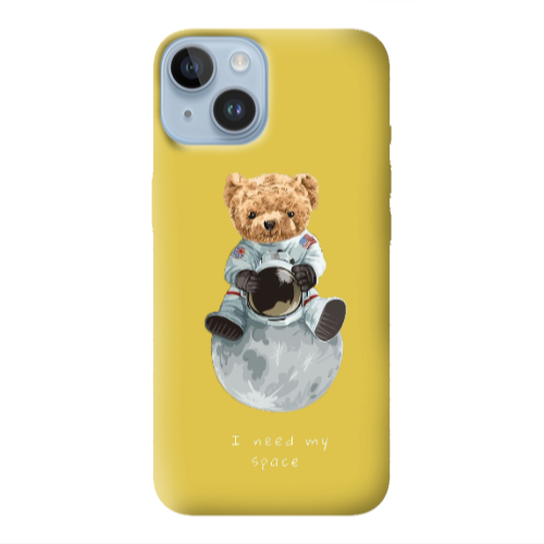 Apple iPhone 14 Plus Bear in space Yellow Colored Silicone TPU Θήκη