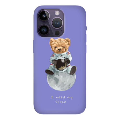 Apple iPhone 14 Pro  Bear in space Purple Colored Silicone TPU Θήκη