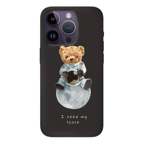 Apple iPhone 14 Pro  Bear in space Black Colored Silicone TPU Θήκη