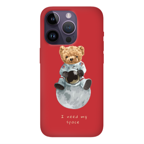 Apple iPhone 14 Pro  Bear in space Red Colored Silicone TPU Θήκη